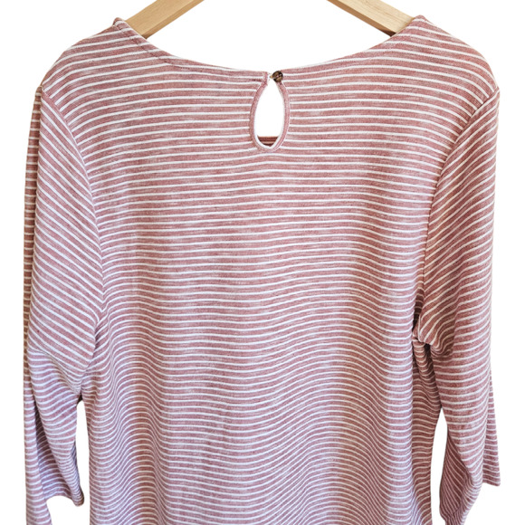 CJ Banks Women's 3/4 Sleeve Striped Pink Scoop Neck Blouse Size 1X - Picture 9 of 9